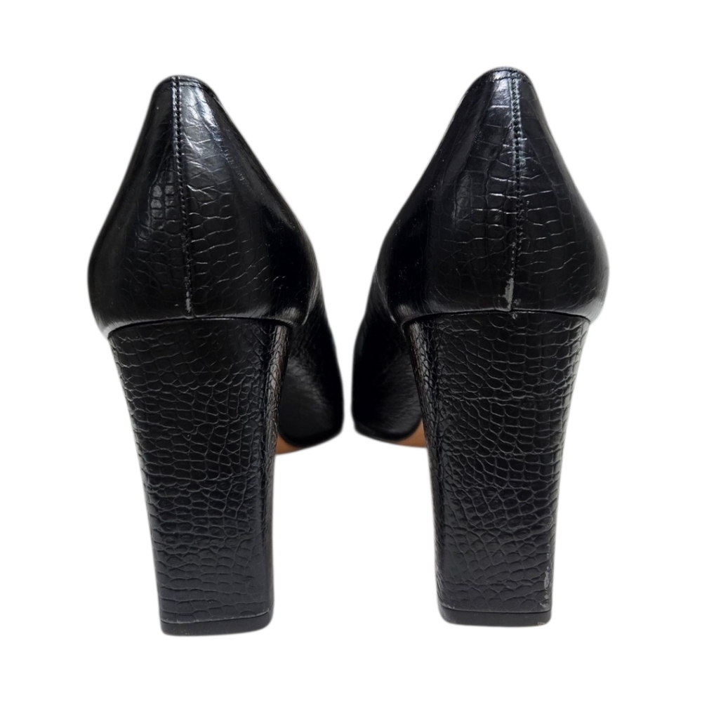 Salvatore Ferragamo Black Pumps Size 9 AA Leather Croc Embossed Heels Italy - Picture 11 of 15